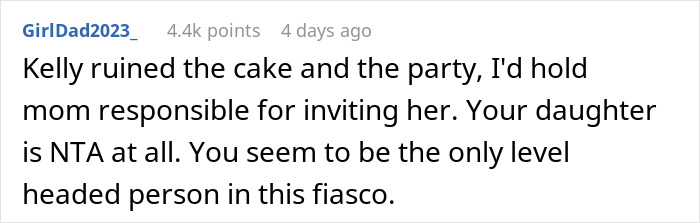 Screenshot of a forum comment discussing a mom inviting an unwanted guest to her daughter’s party causing issues. Screenshot of a forum comment discussing a mom inviting an unwanted guest to her daughter’s party causing issues.