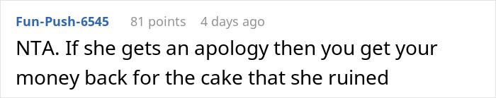 Screenshot of an online comment discussing an apology after a mom invites an unwanted guest to daughter’s party. Screenshot of an online comment discussing an apology after a mom invites an unwanted guest to daughter’s party.