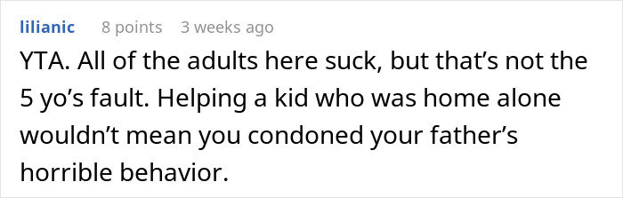 Screenshot of an online comment discussing a teen refusing to babysit, leaving a 5-year-old alone during an emergency. - 41