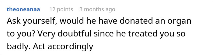Comment on a forum discussing a man refusing to donate an organ to a father who made his childhood hell.