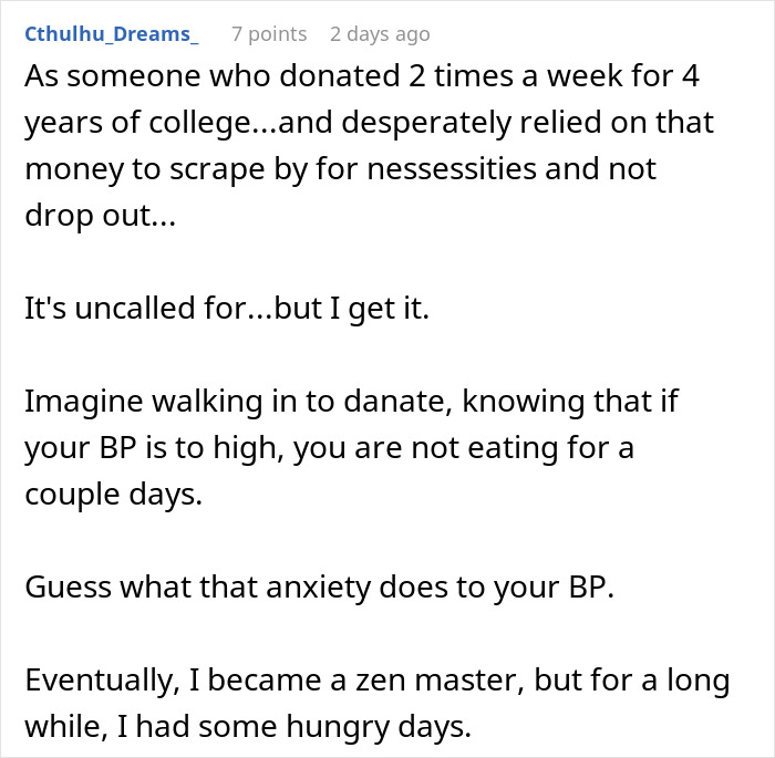 Woman denied plasma donation demands payment and accuses donation center staff of racism during visit. Woman denied plasma donation demands payment and accuses donation center staff of racism during visit.