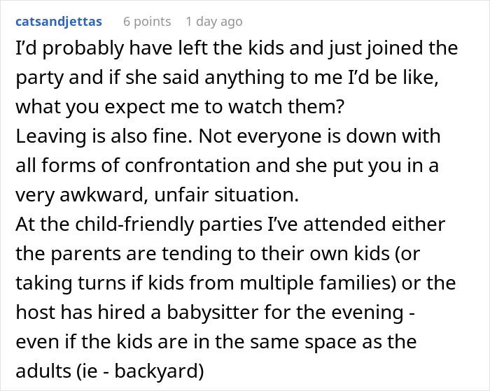 Comment discussing the awkward situation of being used as a babysitter at a friend’s party without saying goodbye. - 36