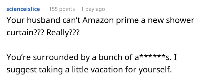 Commenter responding to family complaints, advising a working student mom to take a vacation for self-care.