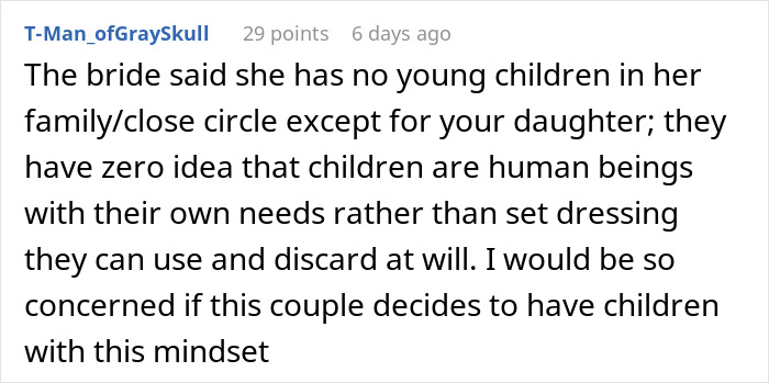 Comment discussing a woman too stunned to answer acquaintance’s request to lend her daughter for a wedding, highlighting concerns. - 23