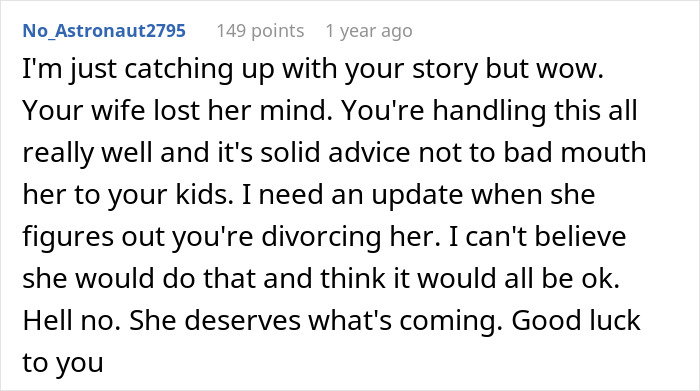 Alt text: User commenting on a story about a woman not telling husband she&rsquo;s leaving to find herself and going on dream trip alone.