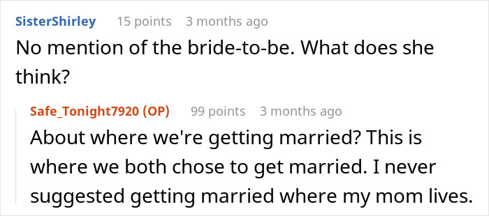 Screenshot of a Reddit conversation about a guy refusing to relocate his wedding for his disabled stepsister. - 24
