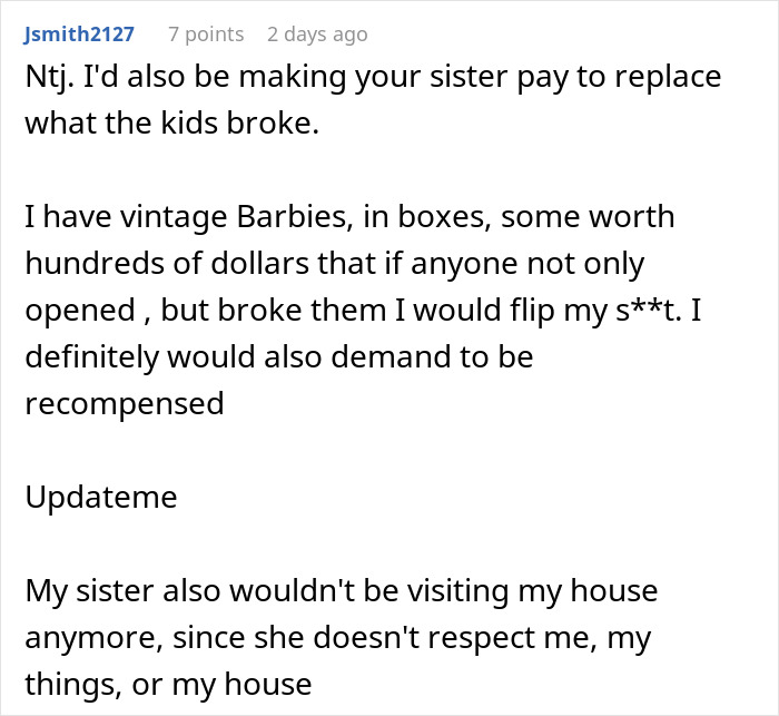 Comment about woman upset as brother cuts son&rsquo;s party short after sentimental toy got broken, discussing replacement and respect.