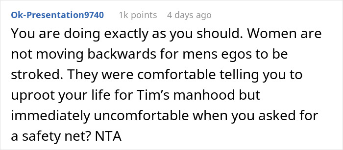 Screenshot of a forum comment discussing in-laws demanding a woman quit her job as emasculating their son. - 24