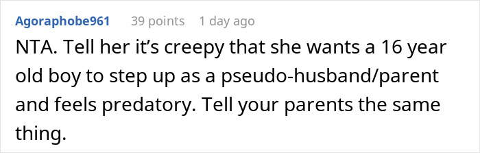 Comment discussing teen&rsquo;s dad going AWOL and stepmom expecting help with half siblings, causing conflict when refused.