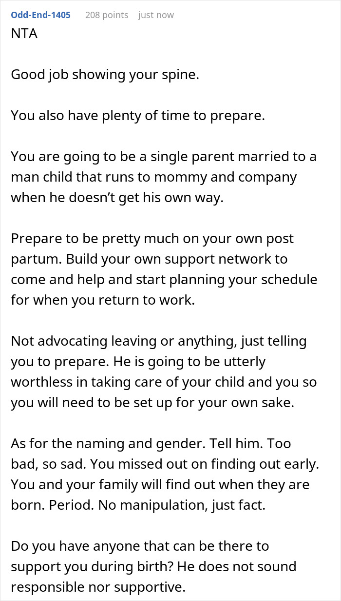 Comment advising a pregnant wife to prepare for parenting alone as her husband prefers video games over doctors’ visits. Comment advising a pregnant wife to prepare for parenting alone as her husband prefers video games over doctors’ visits.