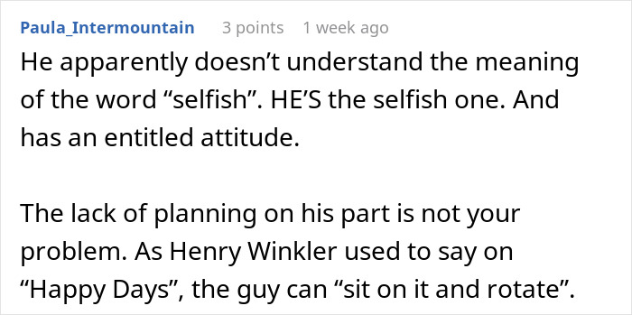 Comment on a man invading a woman's space after she declines to swap seats, highlighting selfishness and entitlement.