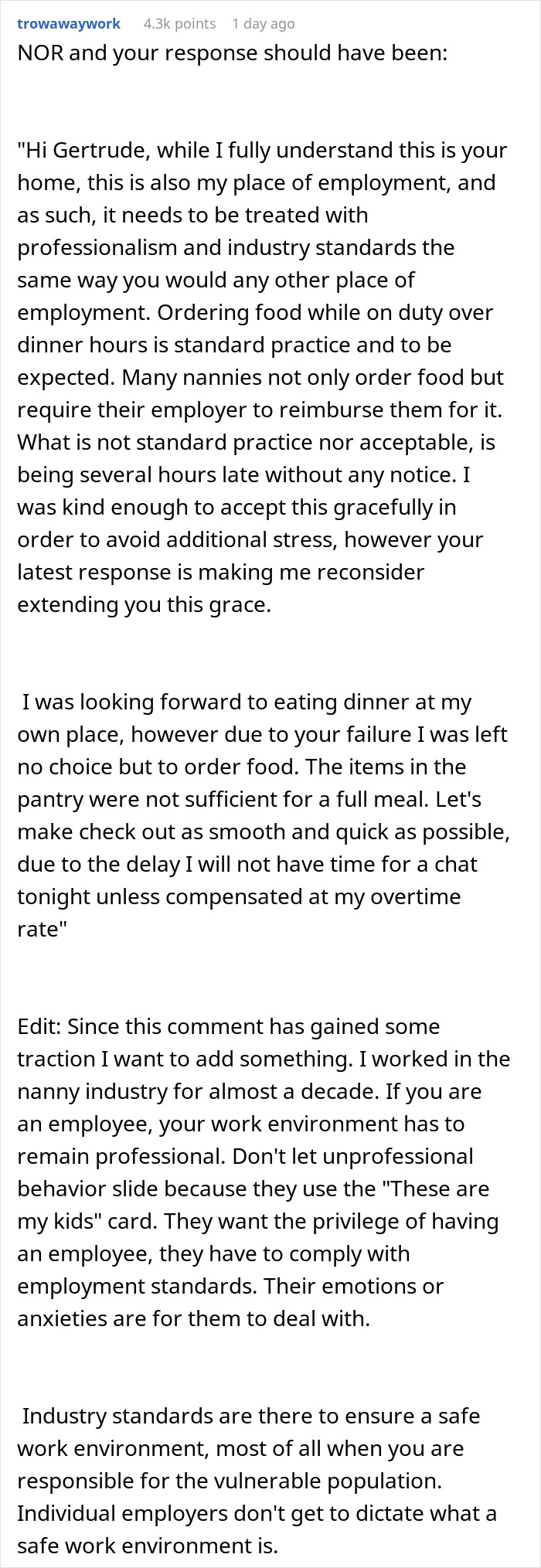Comment about professionalism and industry standards on order Doordash while babysitting overreaction situation. Comment about professionalism and industry standards on order Doordash while babysitting overreaction situation.