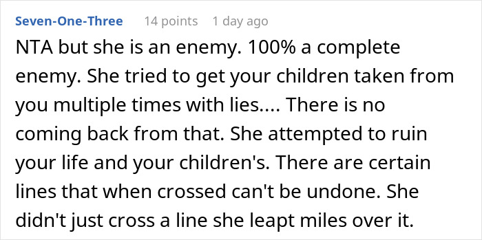 Comment discussing betrayal and animosity towards ex-husband’s new wife, highlighting feelings of zero regret and emotional conflict. - 49