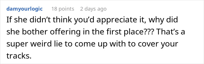 Comment discussing skepticism about the value of a family heirloom given by a mother-in-law online.