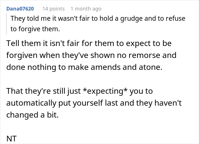 Comment discussing parents treating bio son like trash while favoring adopted kids and lacking genuine remorse or apology - 45