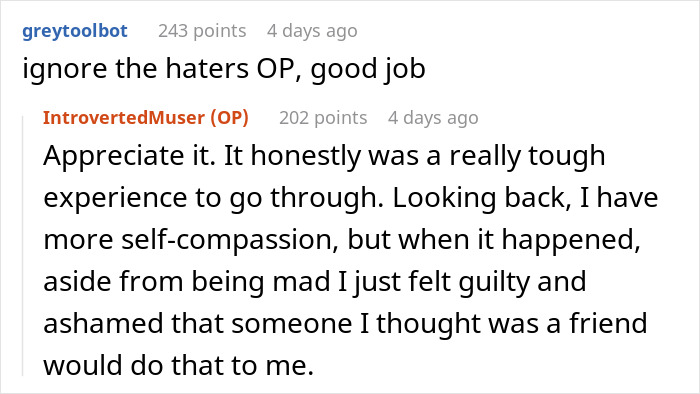 Screenshot of an online forum showing a discussion about a pregnant woman getting revenge after a friend’s guest steals from her. - 53