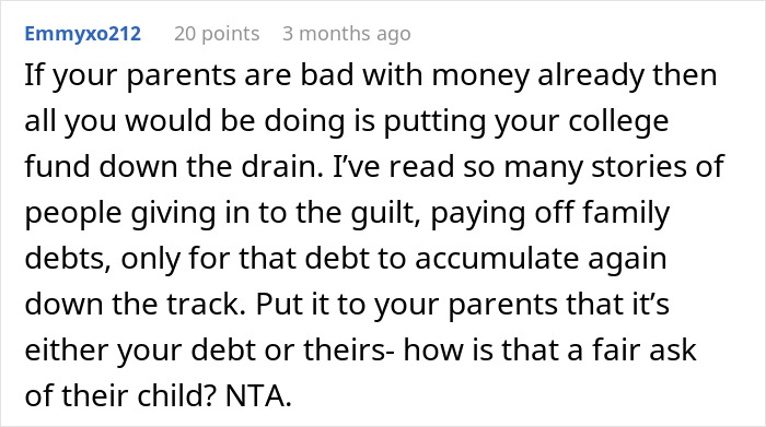 Teen refuses to sacrifice her future by paying parents’ financial debts, causing family conflict and tension over money issues. - 21