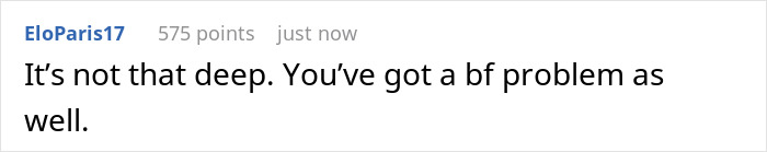 Screenshot of a forum comment saying it’s not that deep and referring to a boyfriend problem in a relationship discussion. - 14