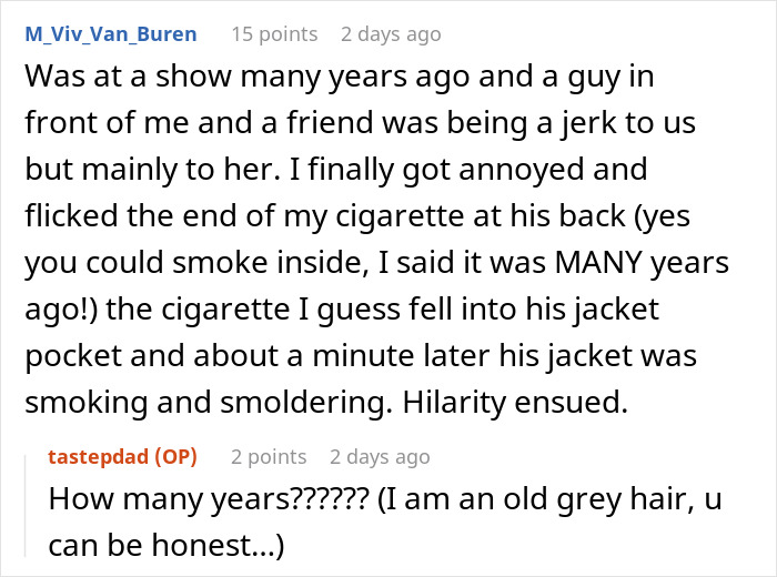 User comments about a woman annoying everyone at a concert and getting beer poured in her purse. - 20