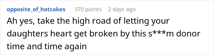 Comment about man cancelling plans to go on a cycle trip instead of spending time with his daughter, expressing criticism. Comment about man cancelling plans to go on a cycle trip instead of spending time with his daughter, expressing criticism.