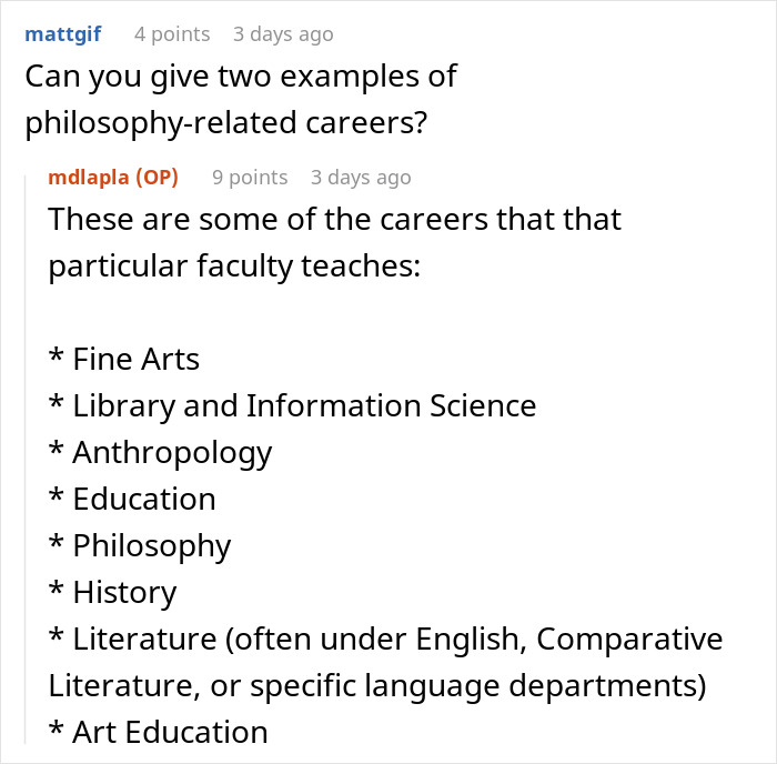 Screenshot of an online forum discussing philosophy-related careers, illustrating IT assigning young women to a professor’s class. - 29