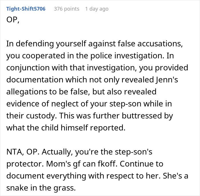 Comment discussing misunderstandings and neglect allegations between co-parents leading to CPS involvement.