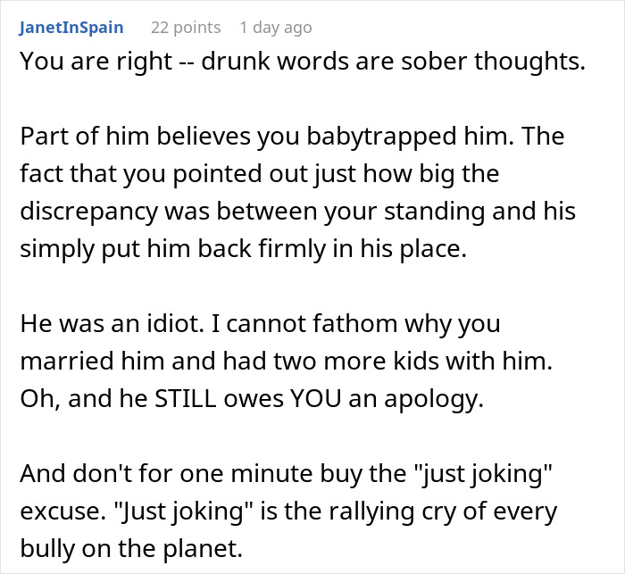 Comment on husband jokes wife baby trapped him, with a wife&rsquo;s brutal reality check shared on a forum.