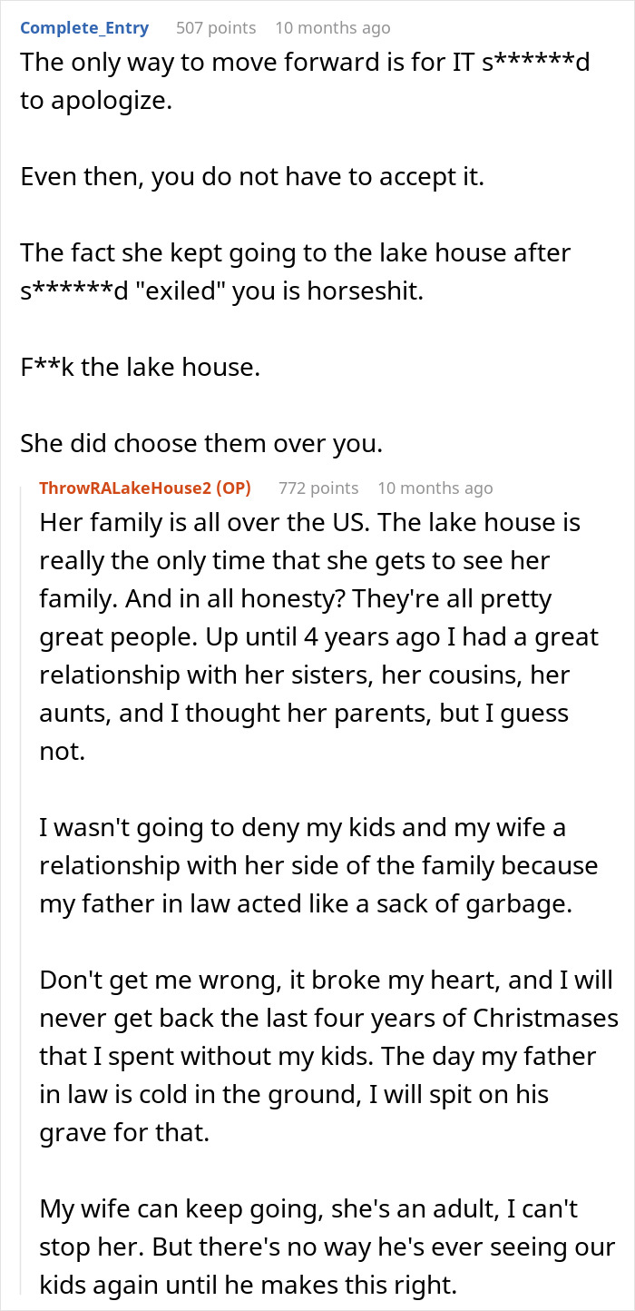 Screenshot of online discussion about family conflicts involving false accusation wife father and strained relationships.
