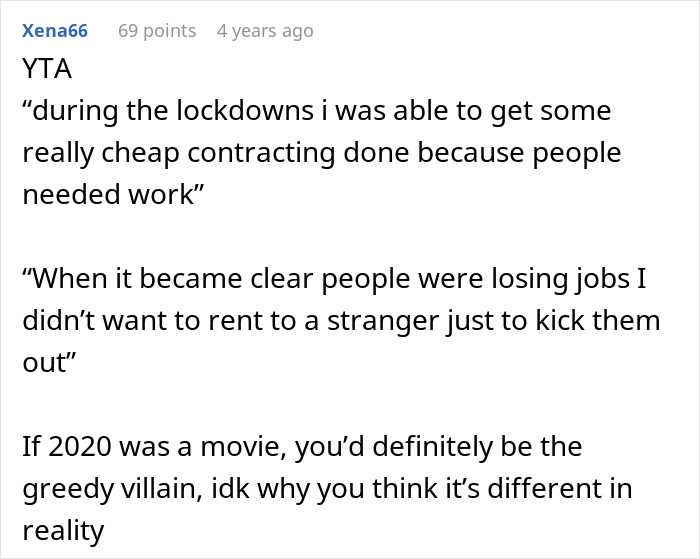 Comment discussing hub secretly owning mom&rsquo;s house and renting it out like a stranger during lockdowns.