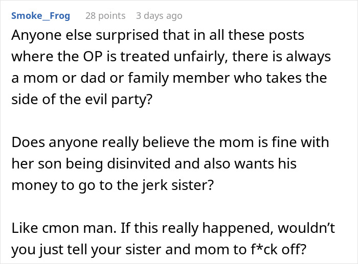 Reddit user discussing groom discount Ryan Reynolds causing bride to ban him and his refusal to lend 2K at event. - 19