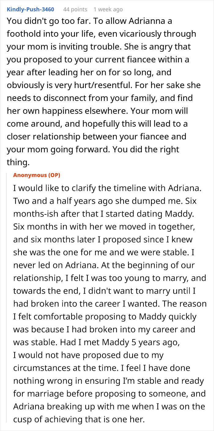 Text conversation about a man threatening to cut off his mother over her friendship with his vengeful ex. - 22