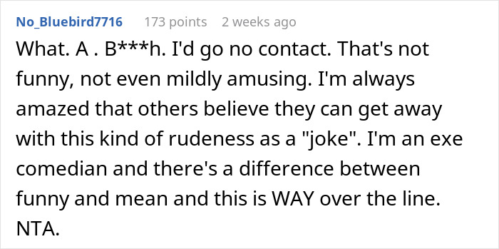 Comment criticizing rude behavior in online discussion about bride seating all plus-size guests at special Weight Watchers table. Comment criticizing rude behavior in online discussion about bride seating all plus-size guests at special Weight Watchers table.