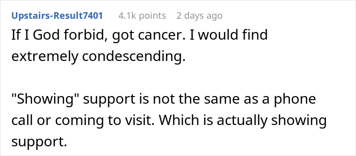 Comment about family upset over 17YO not shaving head to support 7YO with cancer, discussing true support.