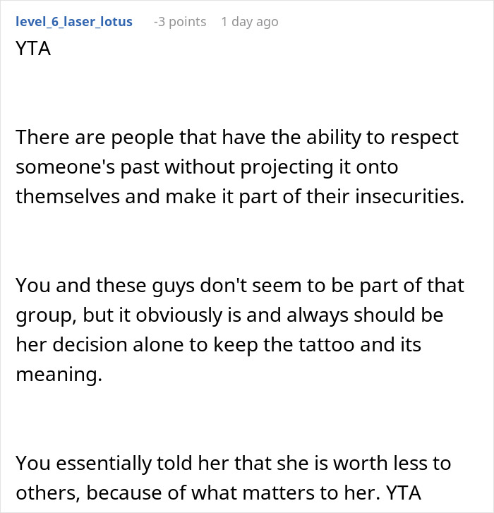 Reddit user explaining why a friend&rsquo;s tattoo is ruining her love life, referencing Titanic in a detailed comment.