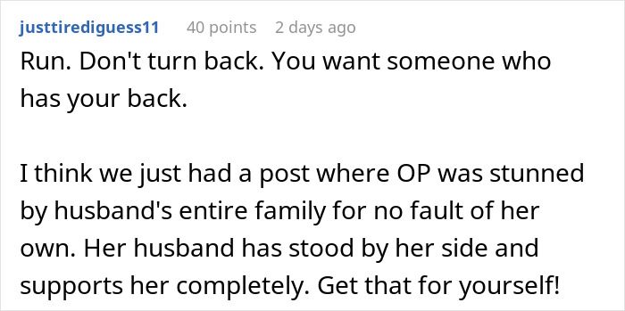 Comment on Reddit discussing a bride’s wedding power struggle with mother-in-law dressed in head-to-toe white. Comment on Reddit discussing a bride’s wedding power struggle with mother-in-law dressed in head-to-toe white.
