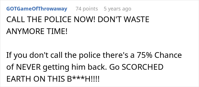 Screenshot of an online comment urging immediate police action in a family drama about stolen grandson&rsquo;s ashes.