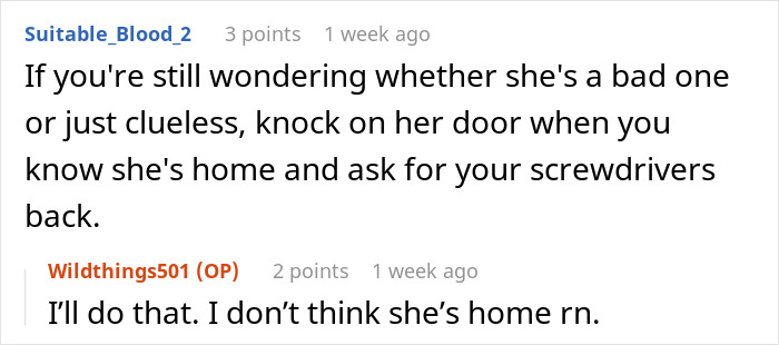Screenshot of an online discussion about a lady borrowing items and expecting her neighbor to pay her $85 grocery bill. Screenshot of an online discussion about a lady borrowing items and expecting her neighbor to pay her $85 grocery bill.
