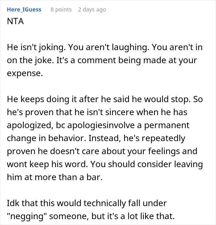 Screenshot of an online discussion about a man calling his girlfriend sister and its negative impact on feelings.