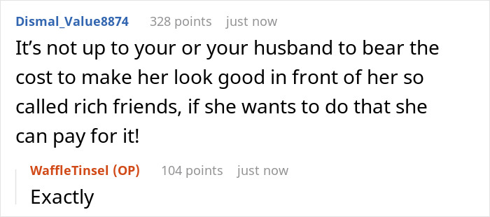 Screenshot of an online discussion about a sister shutting down bride’s demands involving her husband’s car service business. - 15