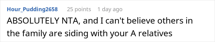 Screenshot of an online comment defending a 21-year-old spending money on a family vacation amid family tension and jealousy.