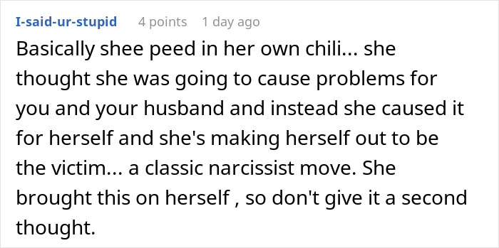 Comment discussing a co-parenting conflict causing problems and referring to a narcissist move and victim behavior.
