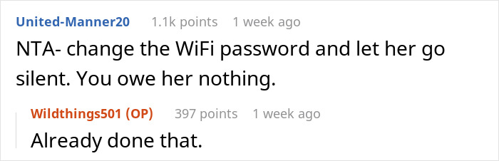 Screenshot of an online discussion about a lady borrowing everything but the kitchen sink and her $85 grocery bill dispute. Screenshot of an online discussion about a lady borrowing everything but the kitchen sink and her $85 grocery bill dispute.