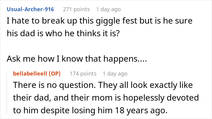 Screenshot of a forum discussing doubts about paternity and genetic heritage involving inlaws on a social platform. - 17