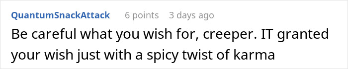 Screenshot of a forum comment warning a creepy professor after IT placed young women in his class, mentioning karma and consequences. - 25