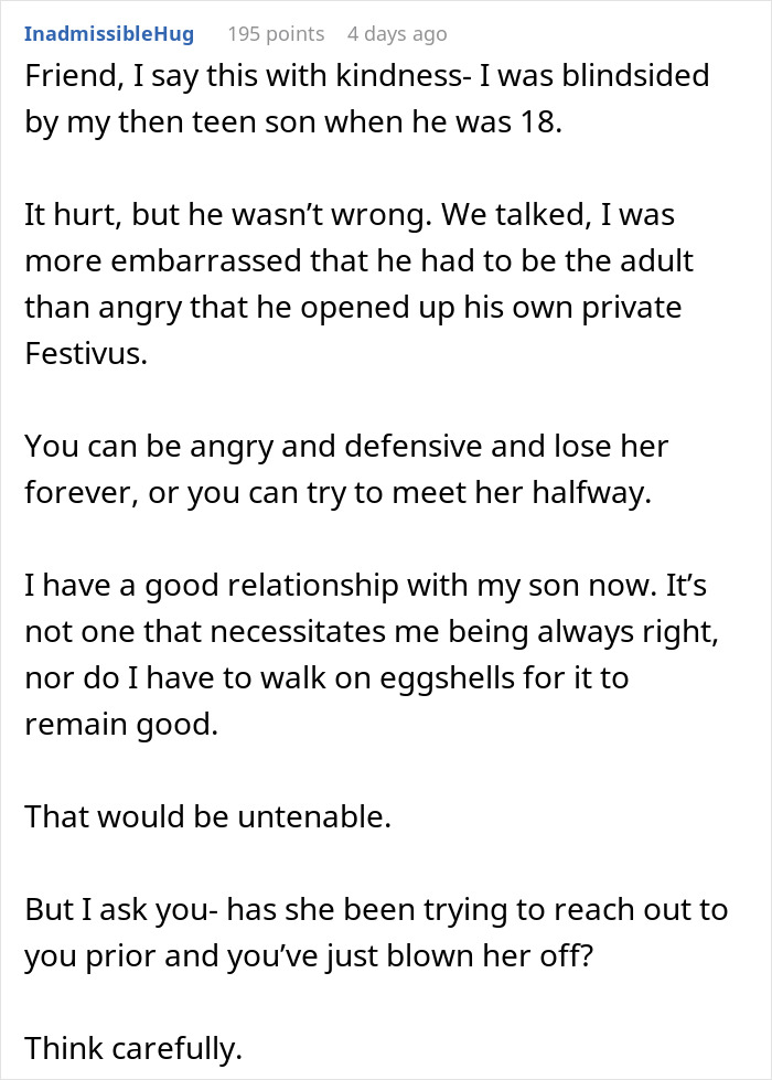 Commenter sharing advice on handling family conflicts and generational trauma to improve parent-child relationships online. - 33
