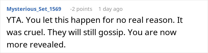 Comment from user Mysterious_Set_1569 on AITAH forum discussing getting a new nurse fired over false affair accusations. Comment from user Mysterious_Set_1569 on AITAH forum discussing getting a new nurse fired over false affair accusations.