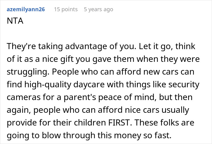 Comment discussing a person upset their friend doesn't pay more for babysitting after winning the lottery. - 34