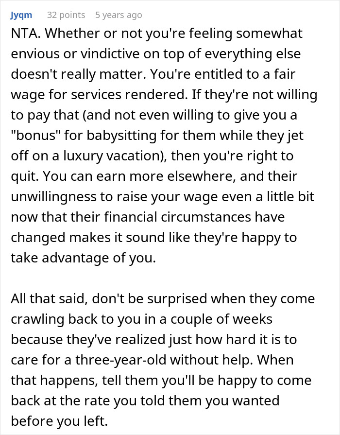 Commenter explaining why friend is upset about lottery winner not paying more for babysitting services. - 26