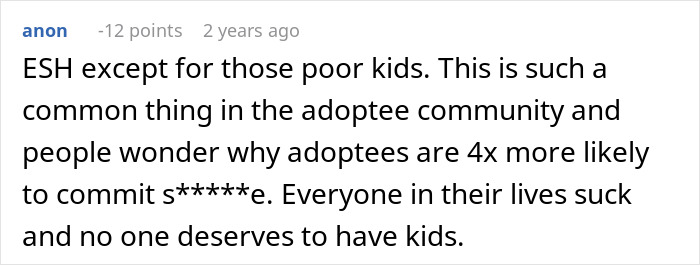 Comment discussing challenges faced by adopted kids in divorce situations, highlighting risks and emotional impact.