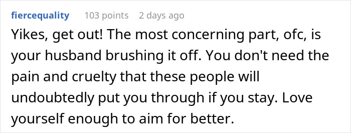 Screenshot of a forum comment advising a woman to leave her fiancé’s family calling her trial wife and warm-up. Screenshot of a forum comment advising a woman to leave her fiancé’s family calling her trial wife and warm-up.